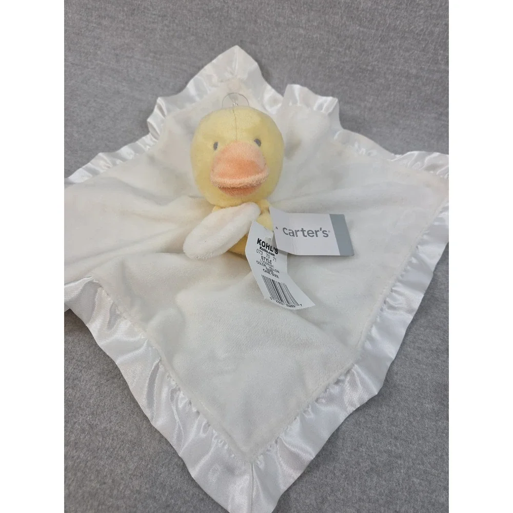 Carters Yellow Duck Lovey White Security Blanket Baby Plush Satin Back Trim NEW